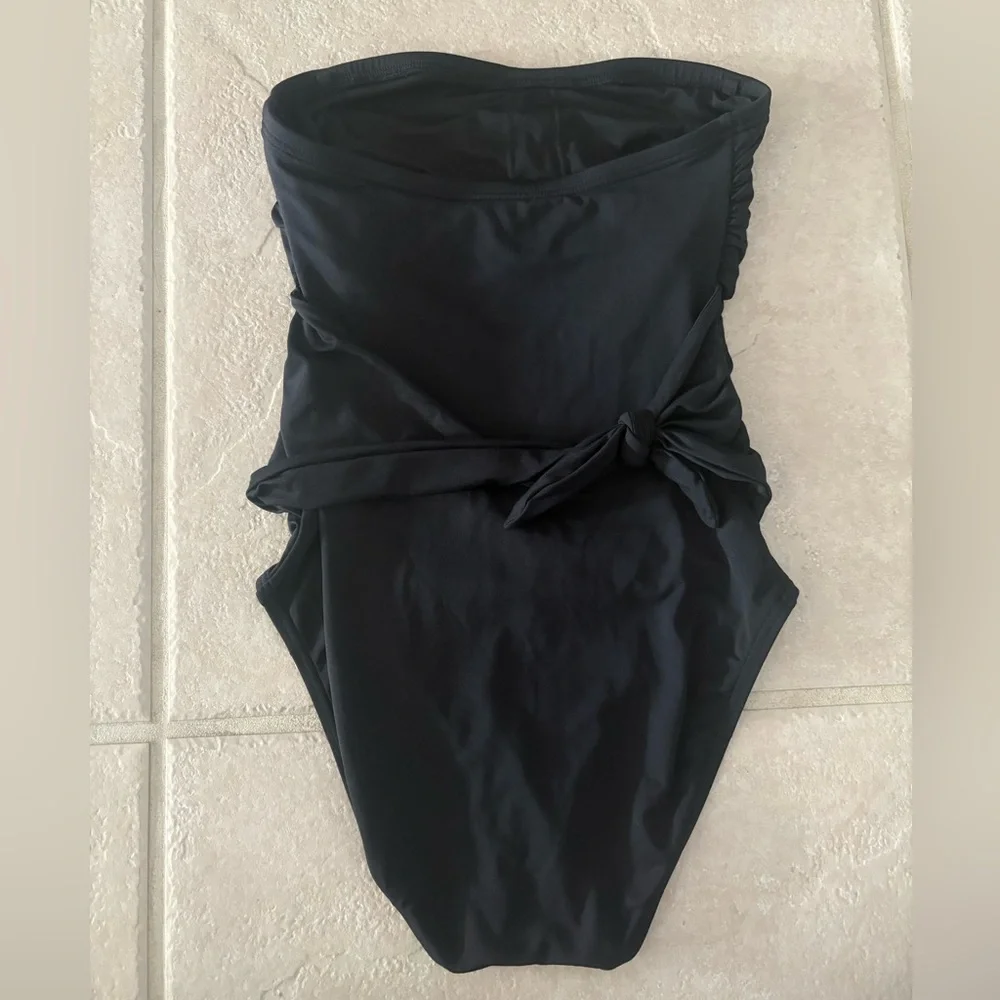 NEW Loft Ruched Bandeau Black One Piece Swimsuit- Size XS - Picture 9 of 16